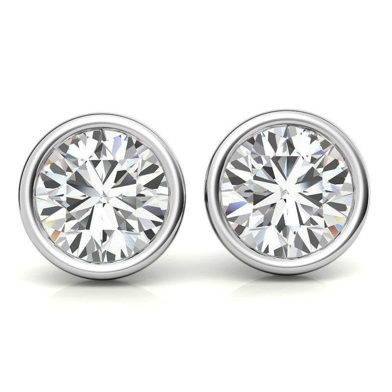 Lab Grown Diamond Earrings – Bezel Round Studs | 14K White & Yellow Gold