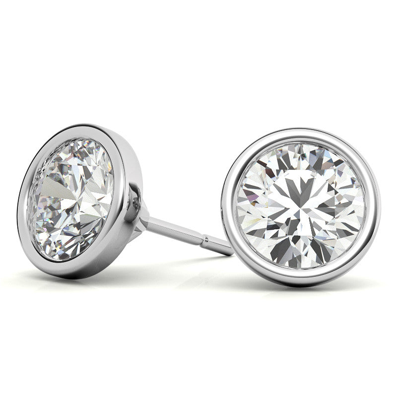 Lab Grown Diamond Earrings – 4.00 CTW Bezel Stud Martini in 14K Gold