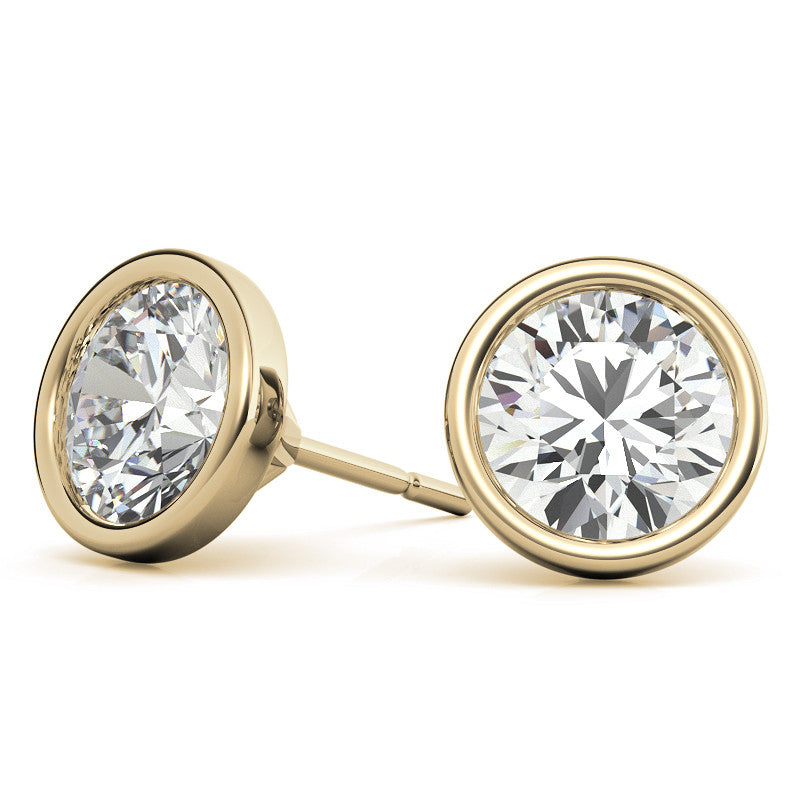 Lab Grown Diamond Earrings – 3 Carat Studs | Bezel Martini Style 14K Gold