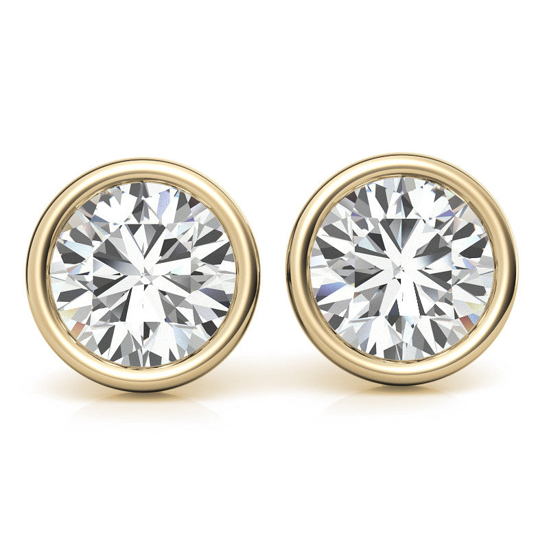 Lab Grown Diamond Earrings – Bezel Round Studs | 14K White & Yellow Gold