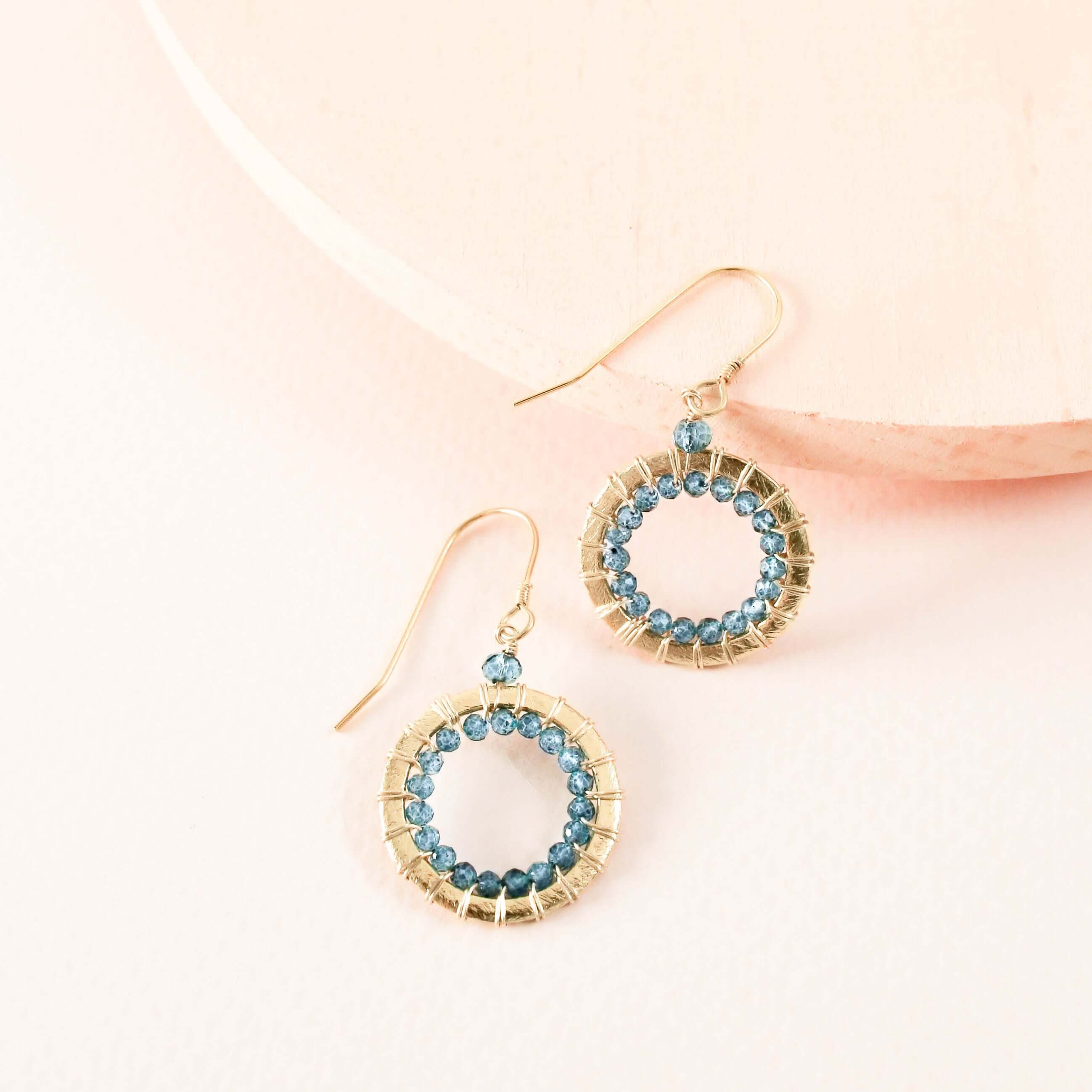 Labradorite Mini Earrings – Gold Plated Earrings | Halo Style Silver Hoops