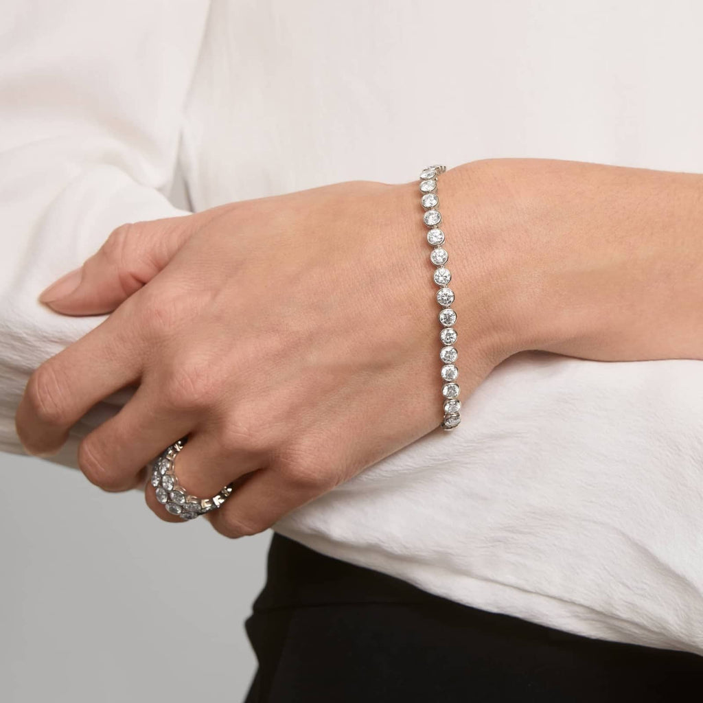 Moissanite Tennis Bracelet – 10 Carat Round Cut Moissanite Stones | 14K Gold Plated Bezel Set