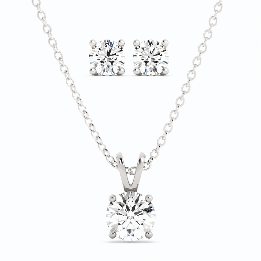 Moissanite Stud Earrings | Pendant Necklace Set in 14K White Gold – Sparkling Jewelry