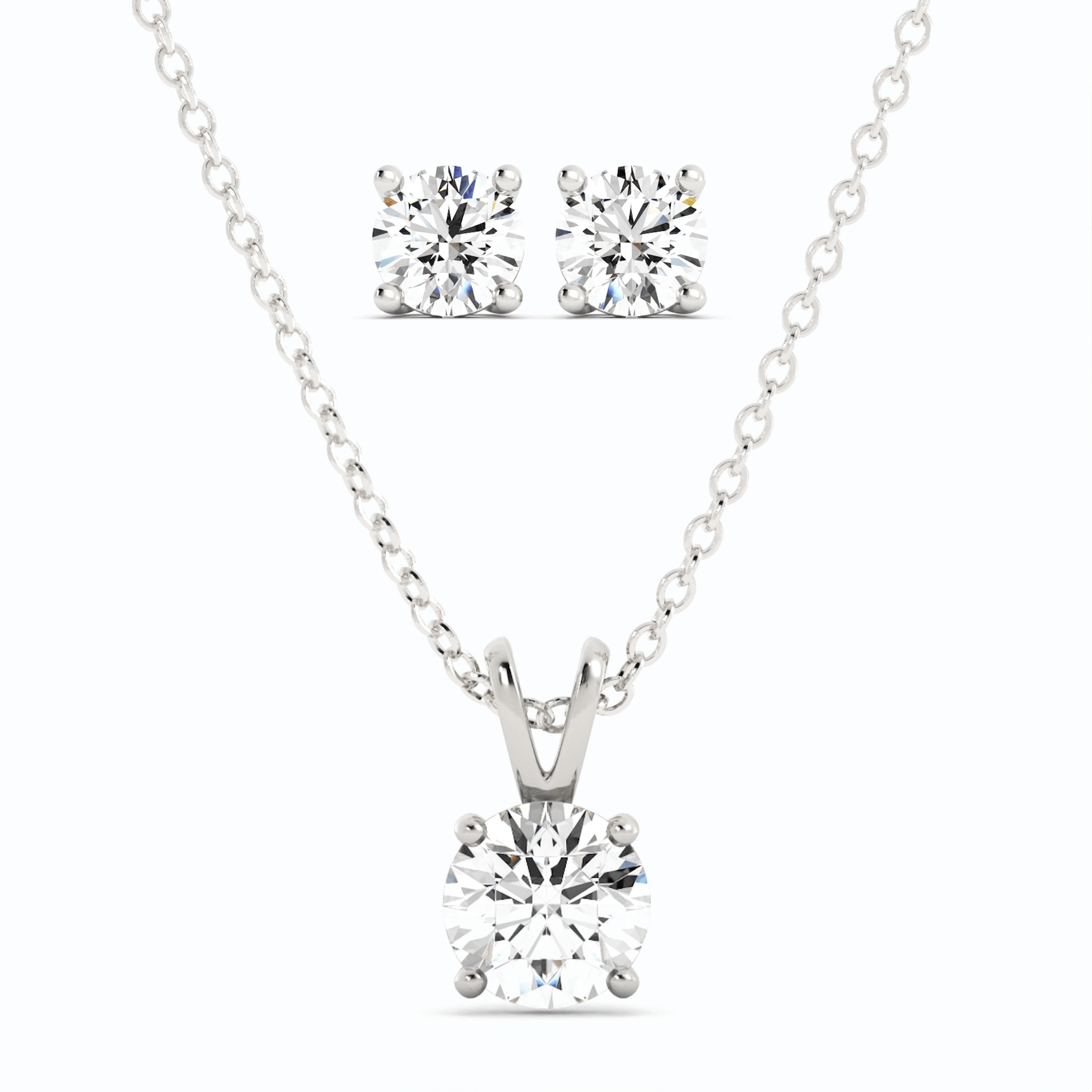 Moissanite Stud Earrings | Pendant Necklace Set in 14K White Gold – Sparkling Jewelry