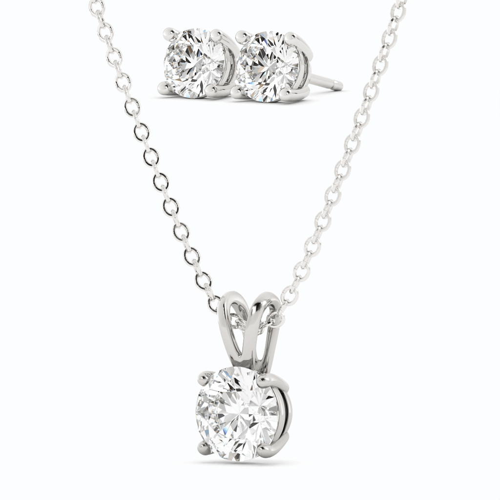 Moissanite Stud Earrings | Pendant Necklace Set in 14K White Gold – Sparkling Jewelry