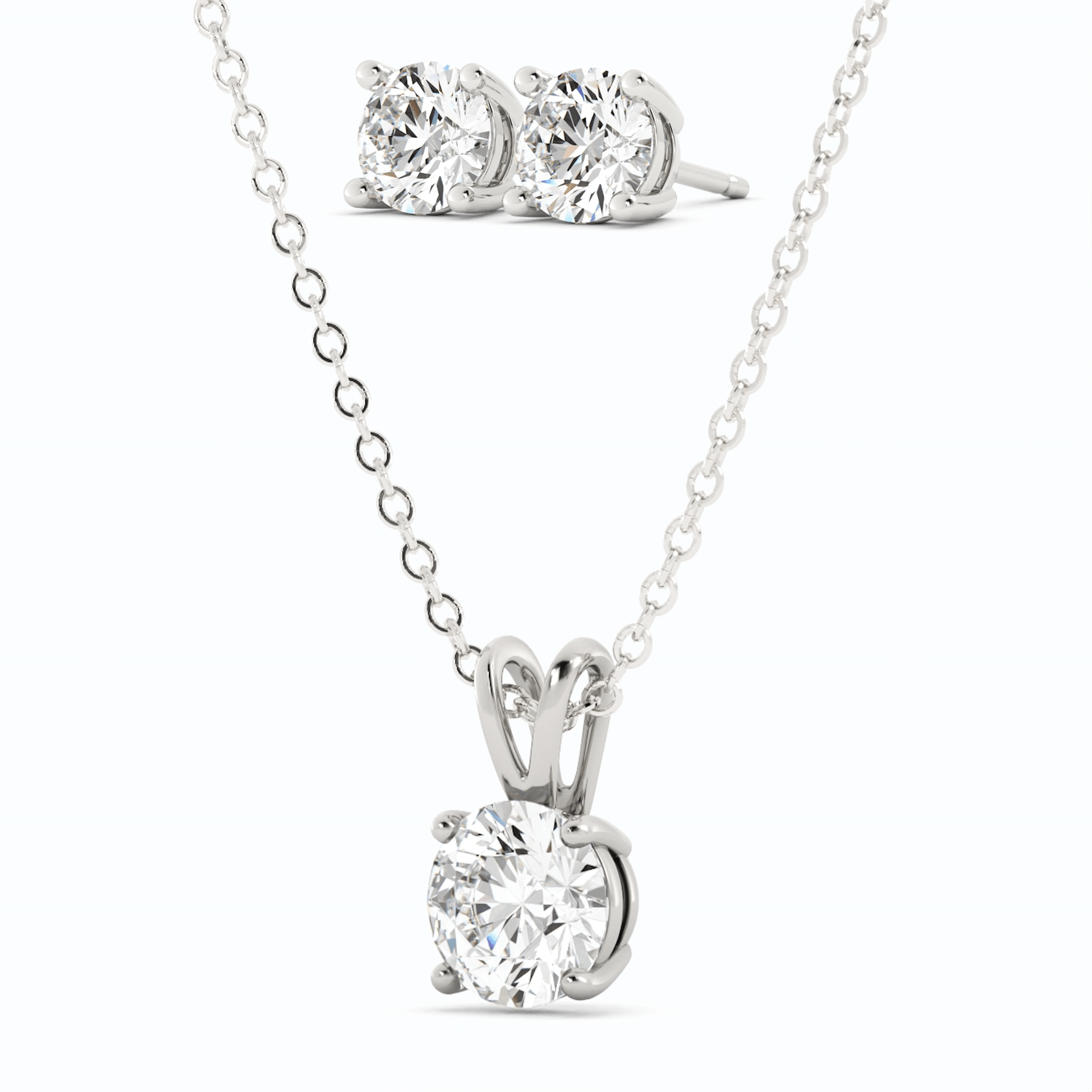 Moissanite Stud Earrings | Pendant Necklace Set in 14K White Gold – Sparkling Jewelry