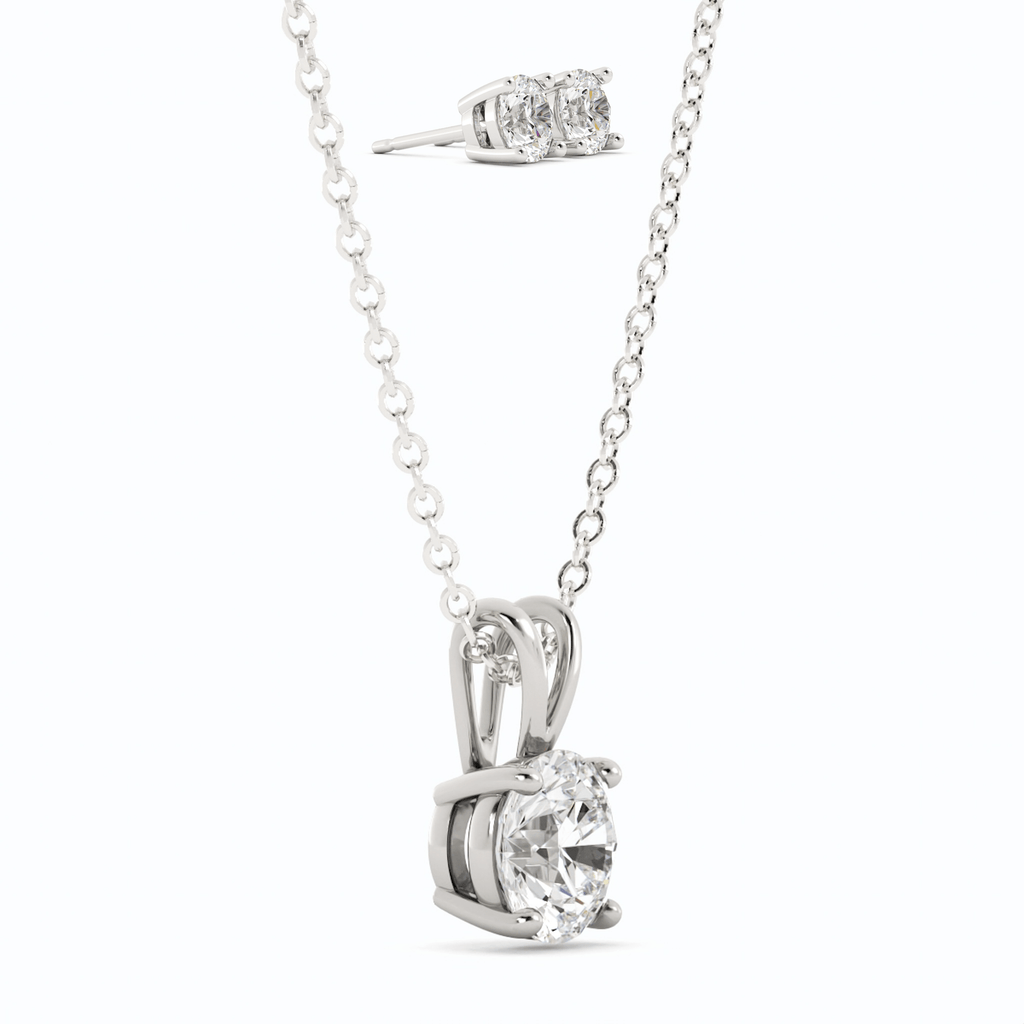 Moissanite Stud Earrings | Pendant Necklace Set in 14K White Gold – Sparkling Jewelry