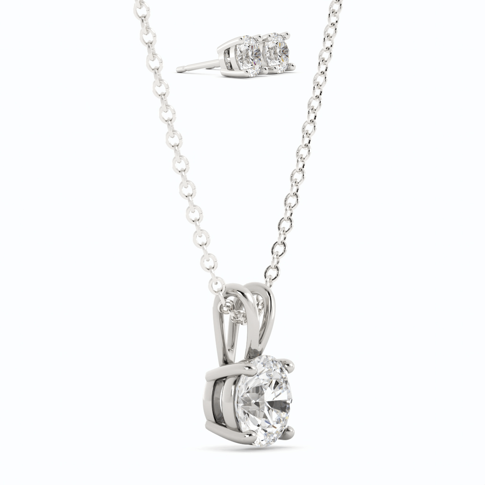 Moissanite Stud Earrings | Pendant Necklace Set in 14K White Gold – Sparkling Jewelry