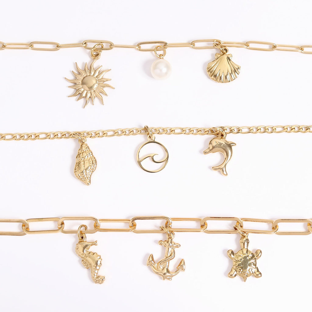Gold Wave Charm – Durable 18K Gold Pendant | Stainless Steel, Ocean Resistant