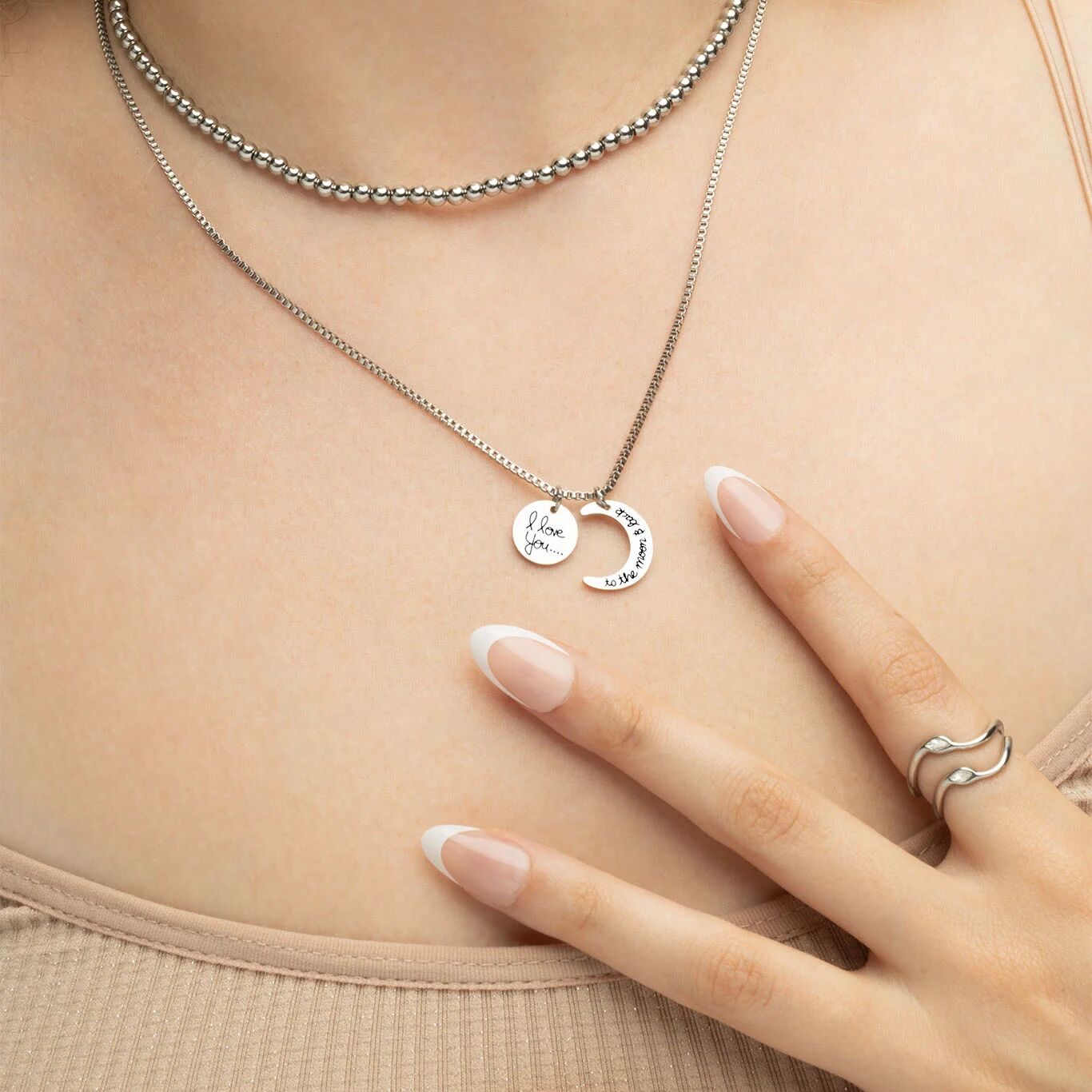Moon And Back Necklace | Stainless Steel Jewelry – Engraved Pendant With Crystal Charm Gift