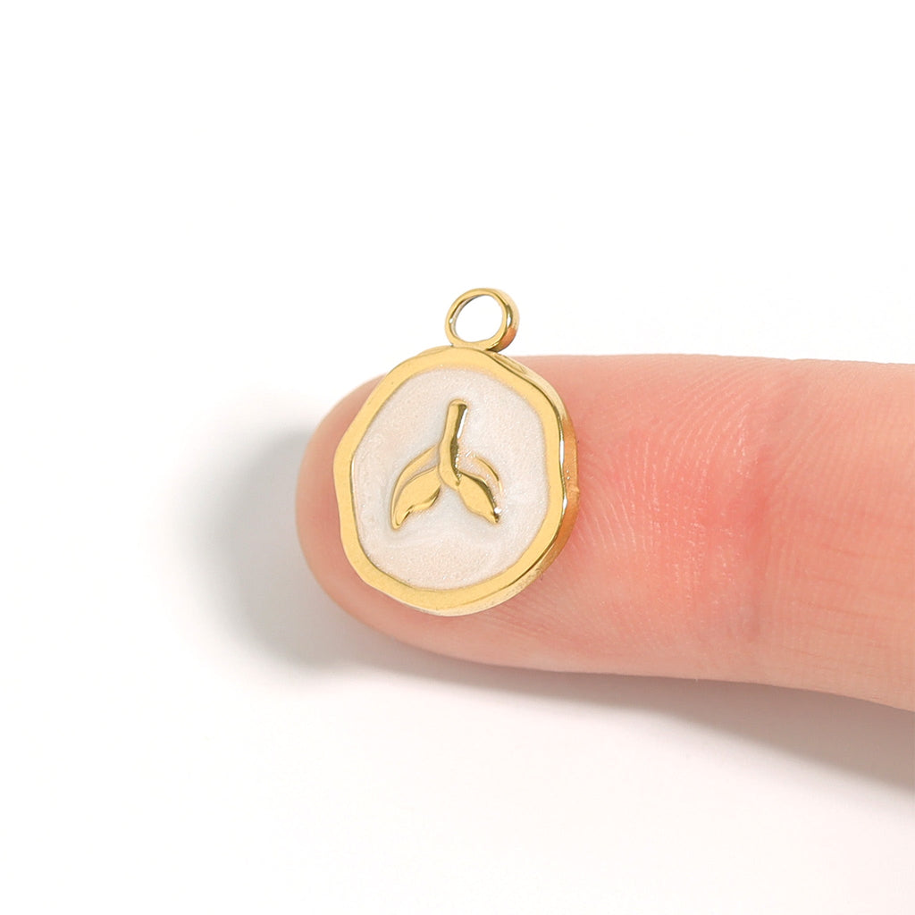 Whale Tail Charm – 18K Gold Pendant with White Epoxy | Nautical Ocean Jewelry