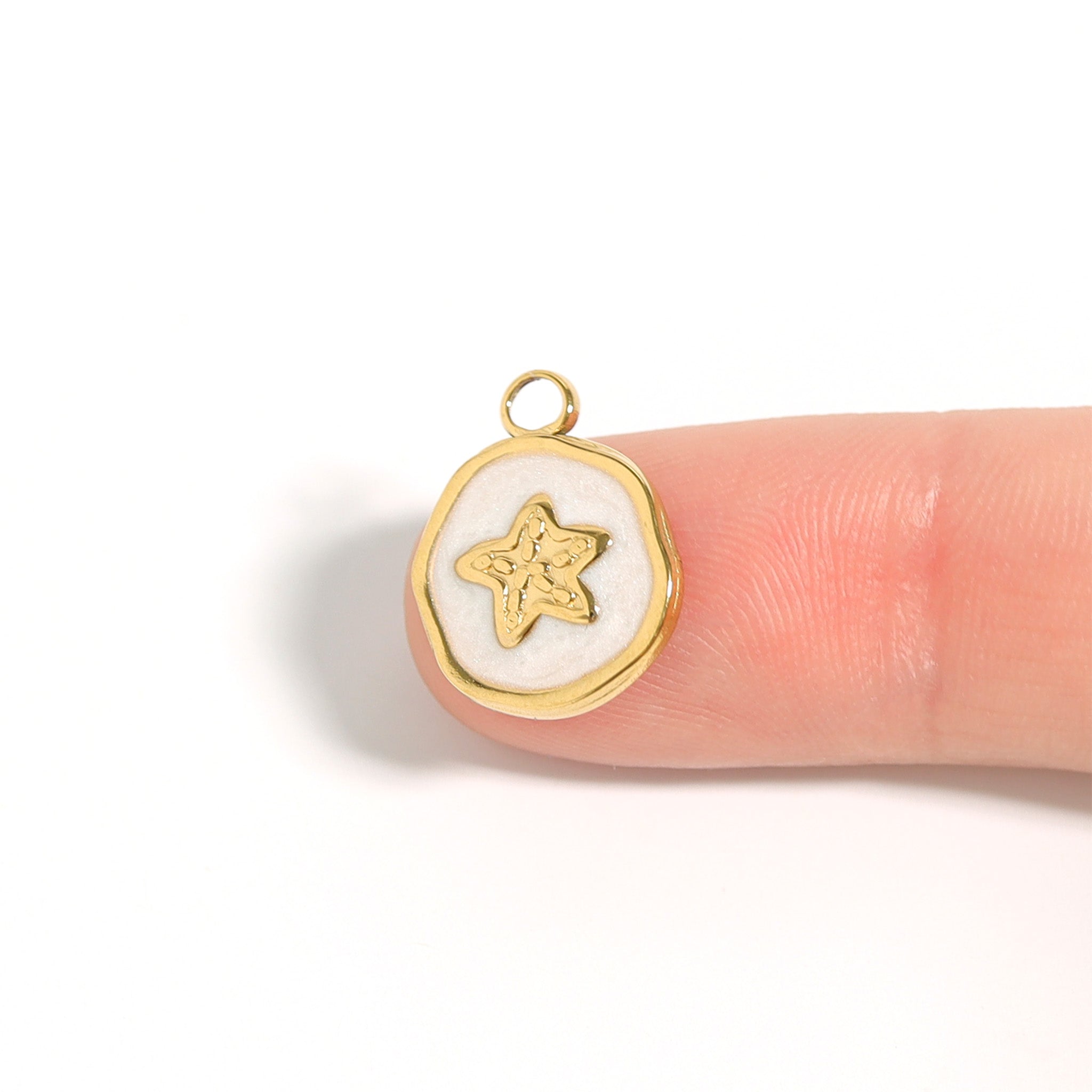 Starfish Charm – Gold Plated Pendant with White Epoxy | Nautical Jewelry Accessory