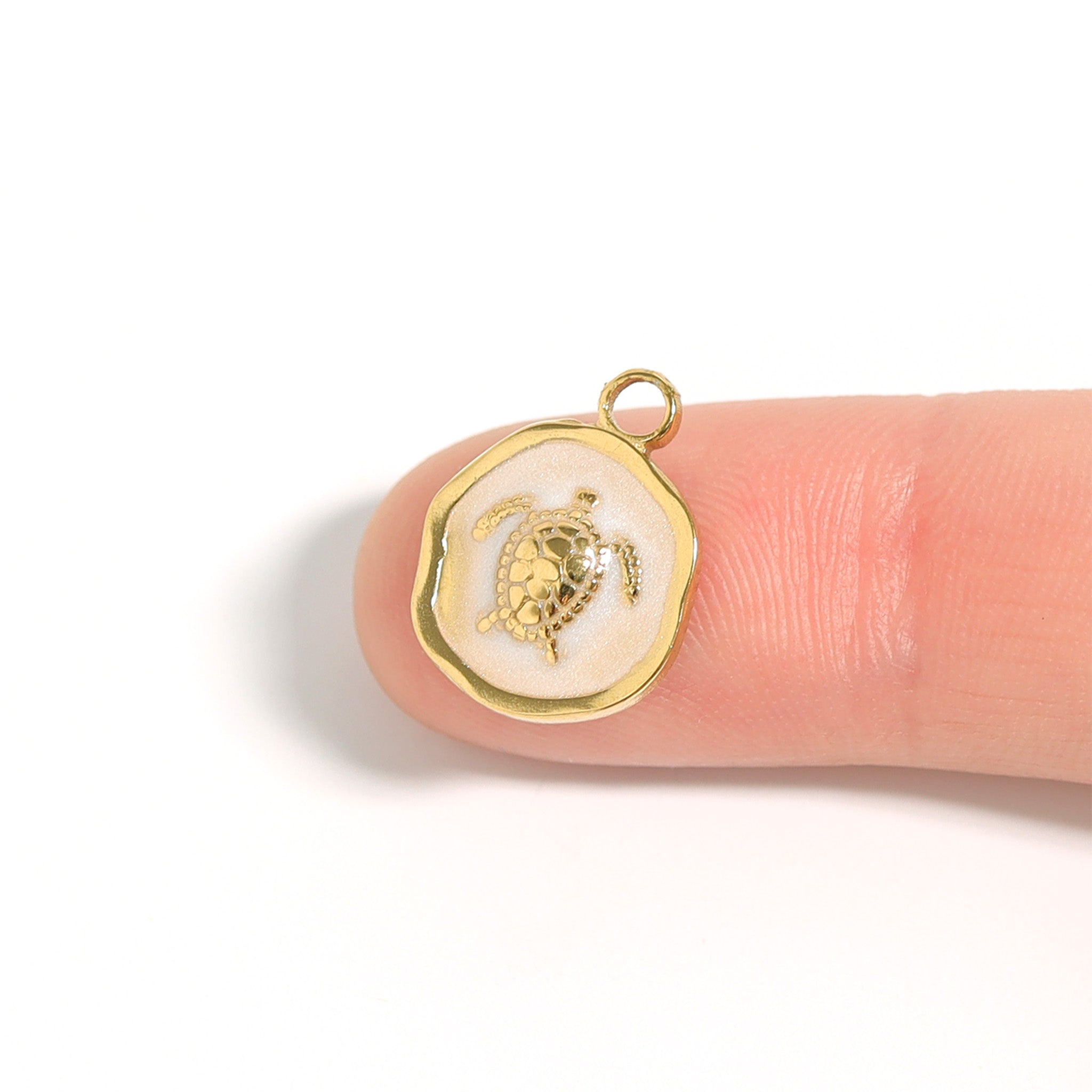 Sea Turtle Charm – 18K Gold Nautical Pendant with White Epoxy Waterproof Jewelry