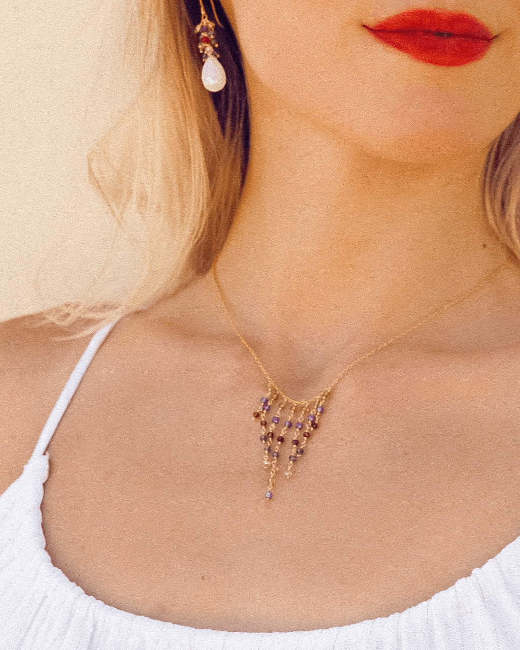 Rainbow Fringe Necklace – 14k Gold Plated Jewelry Kit With Gemstone Cluster Earrings