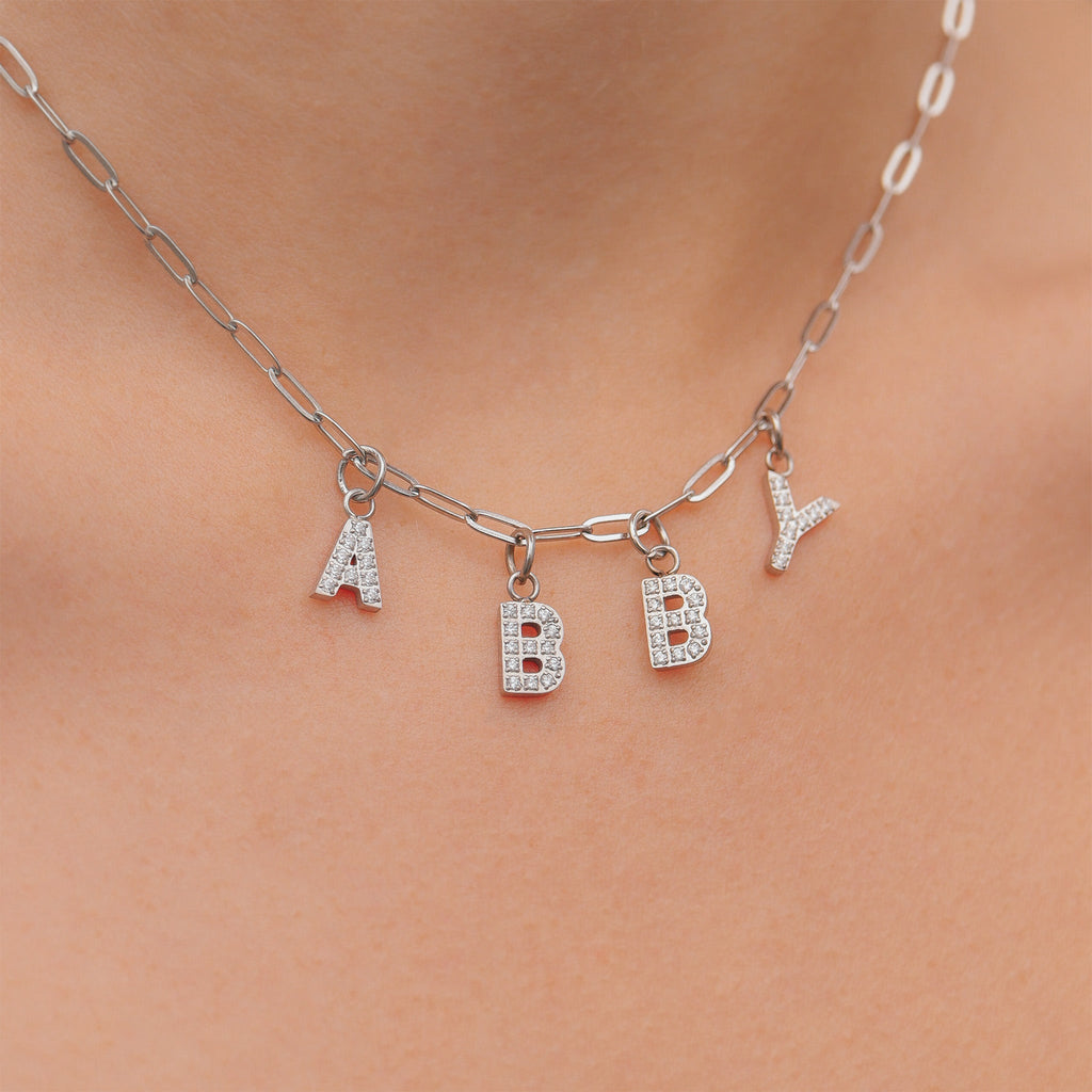 Initial Letter Charms – Durable Stainless Steel Pavé Set Sparkling CZ Pendants