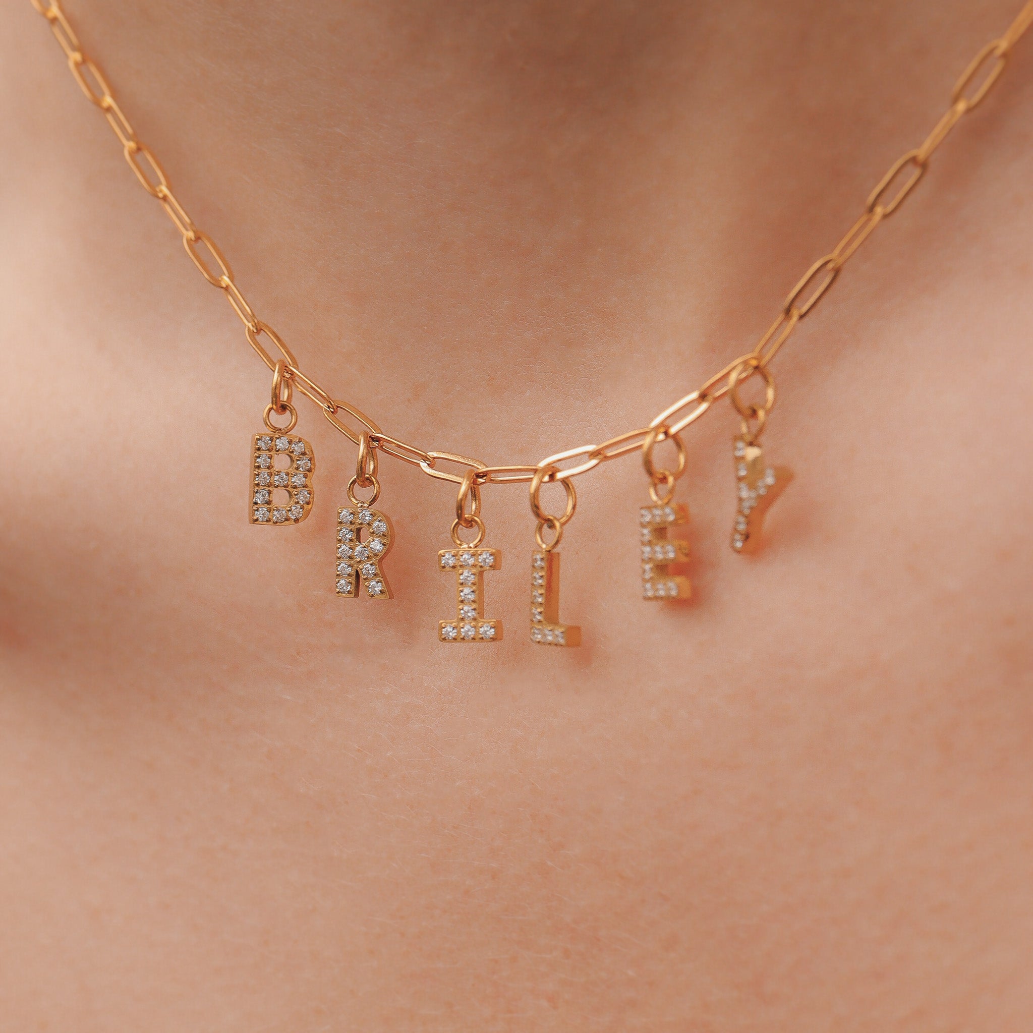 Gold Initial Letter Charms – 18K Gold Plated Pavé Set CZ Stainless Steel Jewelry