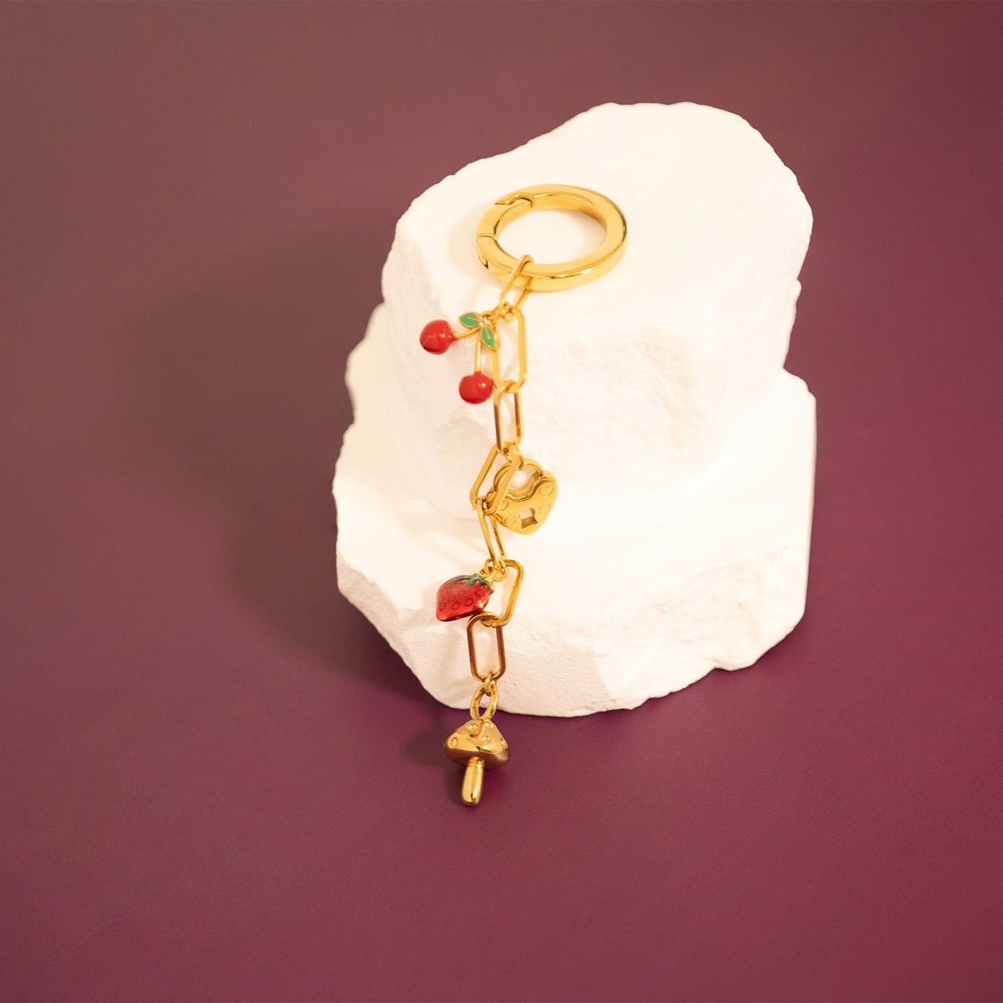 18K Gold Cherry Charm – Stainless Steel Epoxy Pendant | Scratch Resistant PVD Jewelry