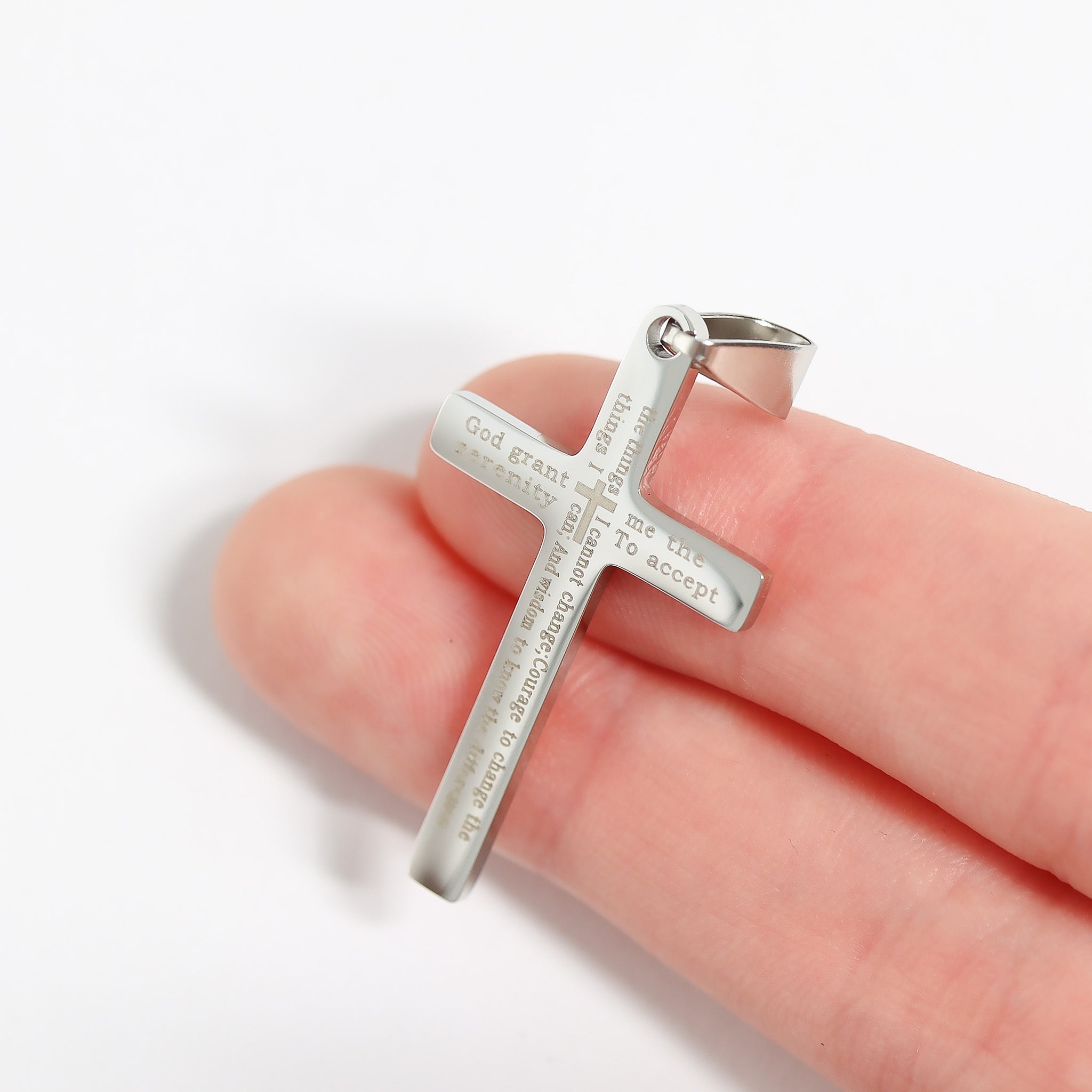 Serenity Prayer Cross Pendant - Durable Stainless Steel 316L Engraved Jewelry