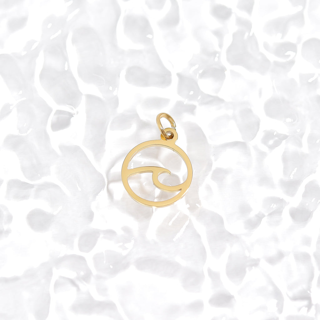 Gold Wave Charm – Durable 18K Gold Pendant | Stainless Steel, Ocean Resistant