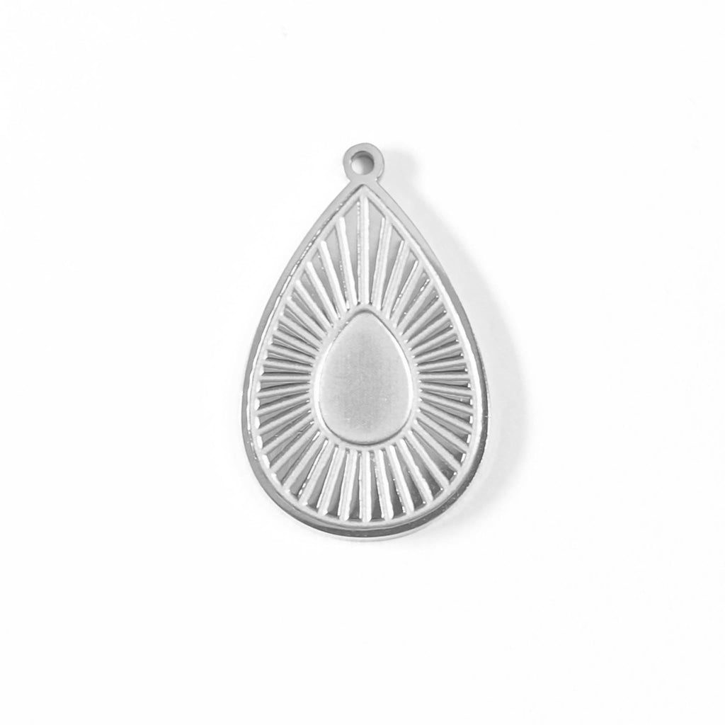 18K Gold Sunburst Charm – Durable Stainless Steel Teardrop Pendant Accessory