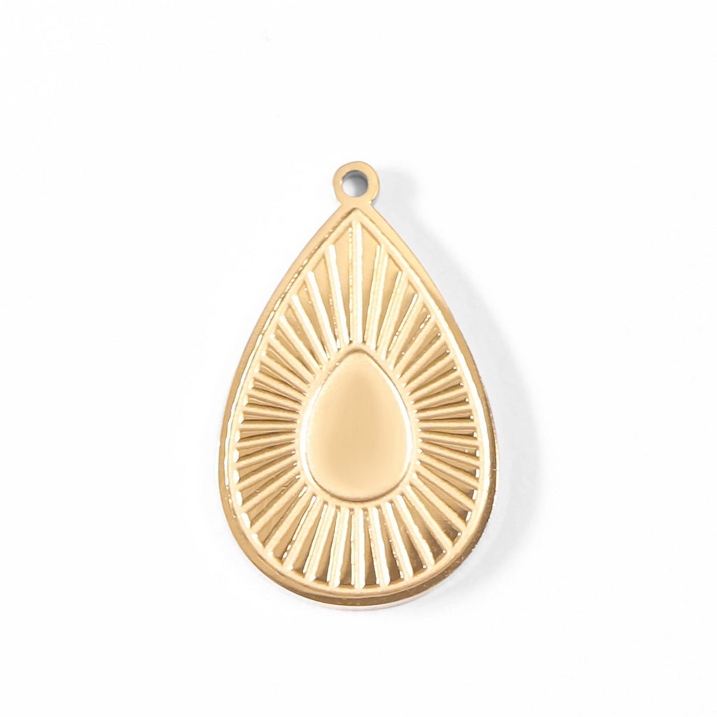 18K Gold Sunburst Charm – Durable Stainless Steel Teardrop Pendant Accessory