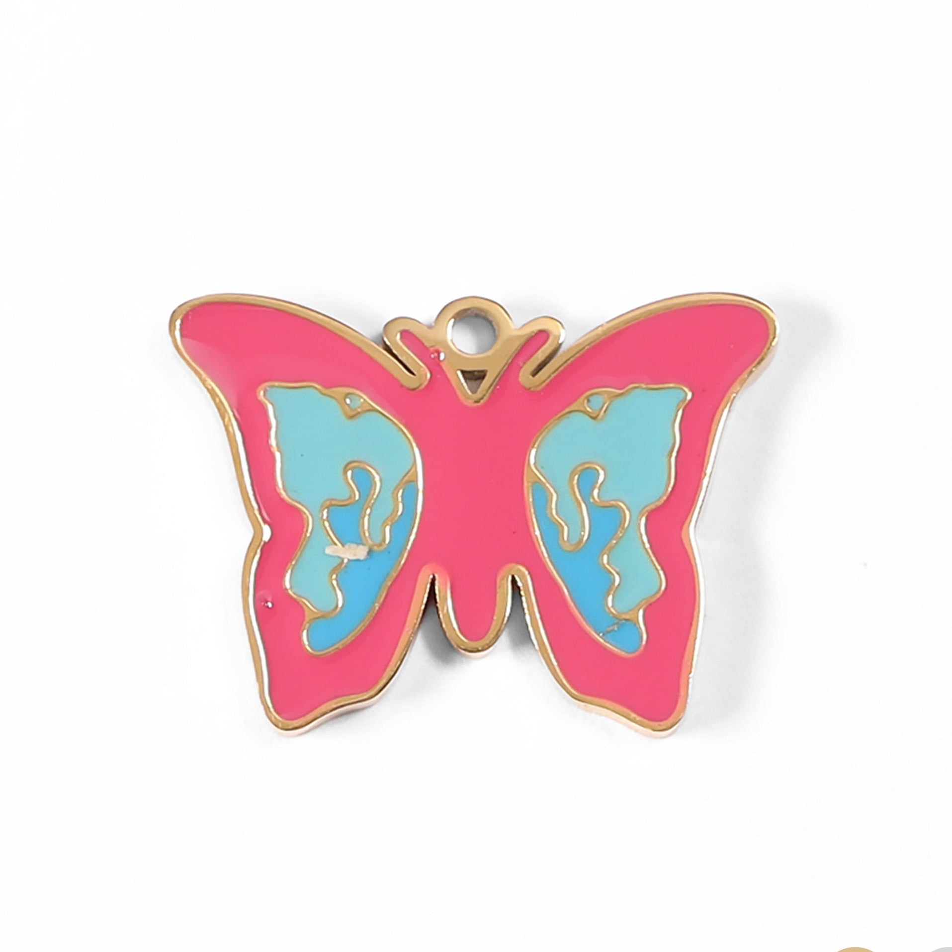 Gold Butterfly Charm – Enamel Pendant Pink Blue | 18K PVD Coated Stainless Steel Jewelry