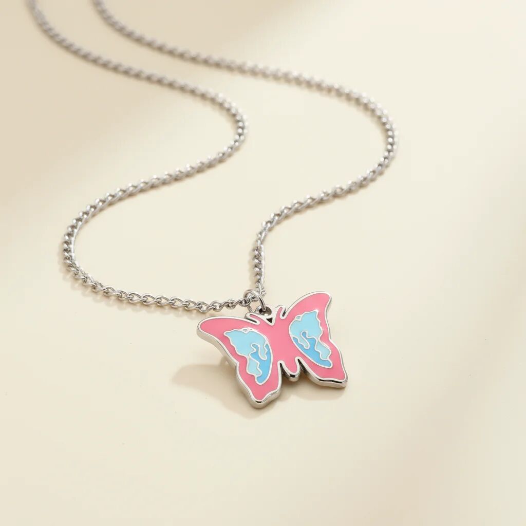 Gold Butterfly Charm – Enamel Pendant Pink Blue | 18K PVD Coated Stainless Steel Jewelry