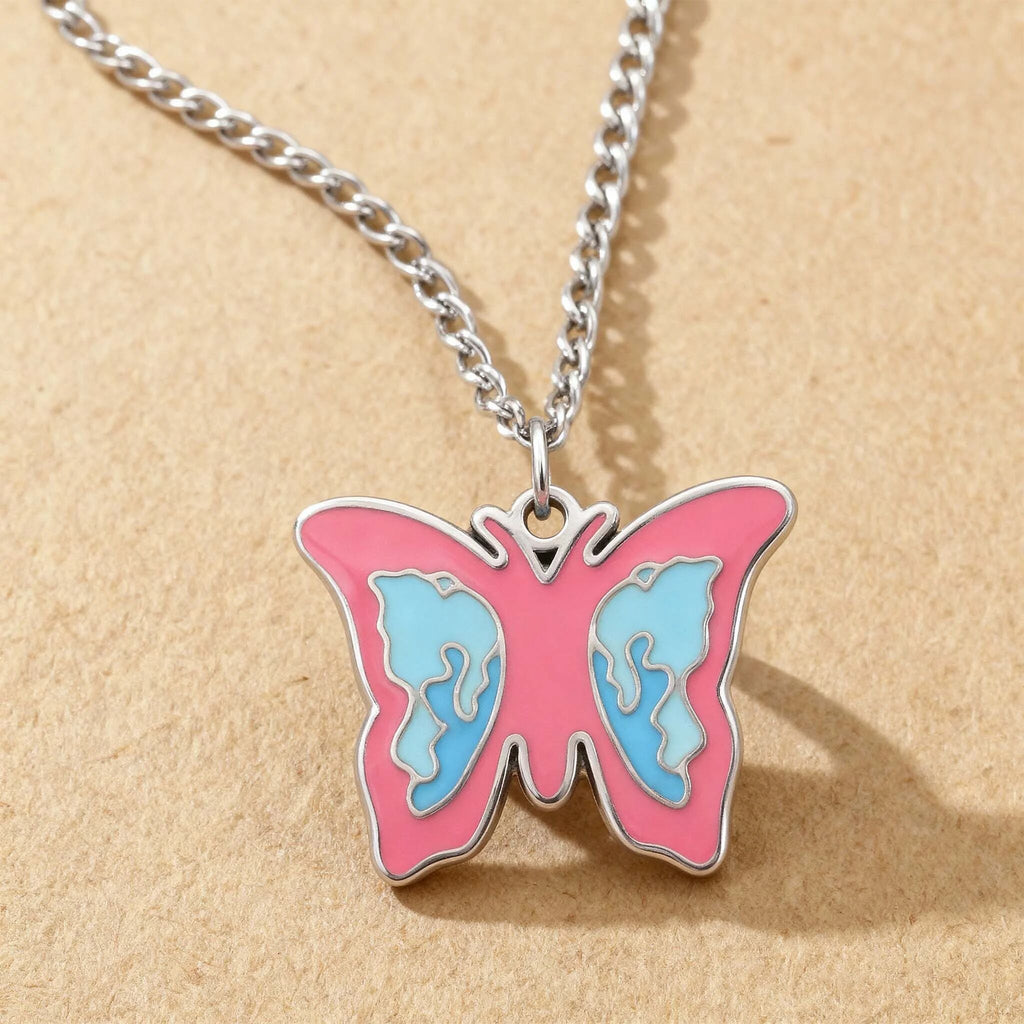 Gold Butterfly Charm – Enamel Pendant Pink Blue | 18K PVD Coated Stainless Steel Jewelry