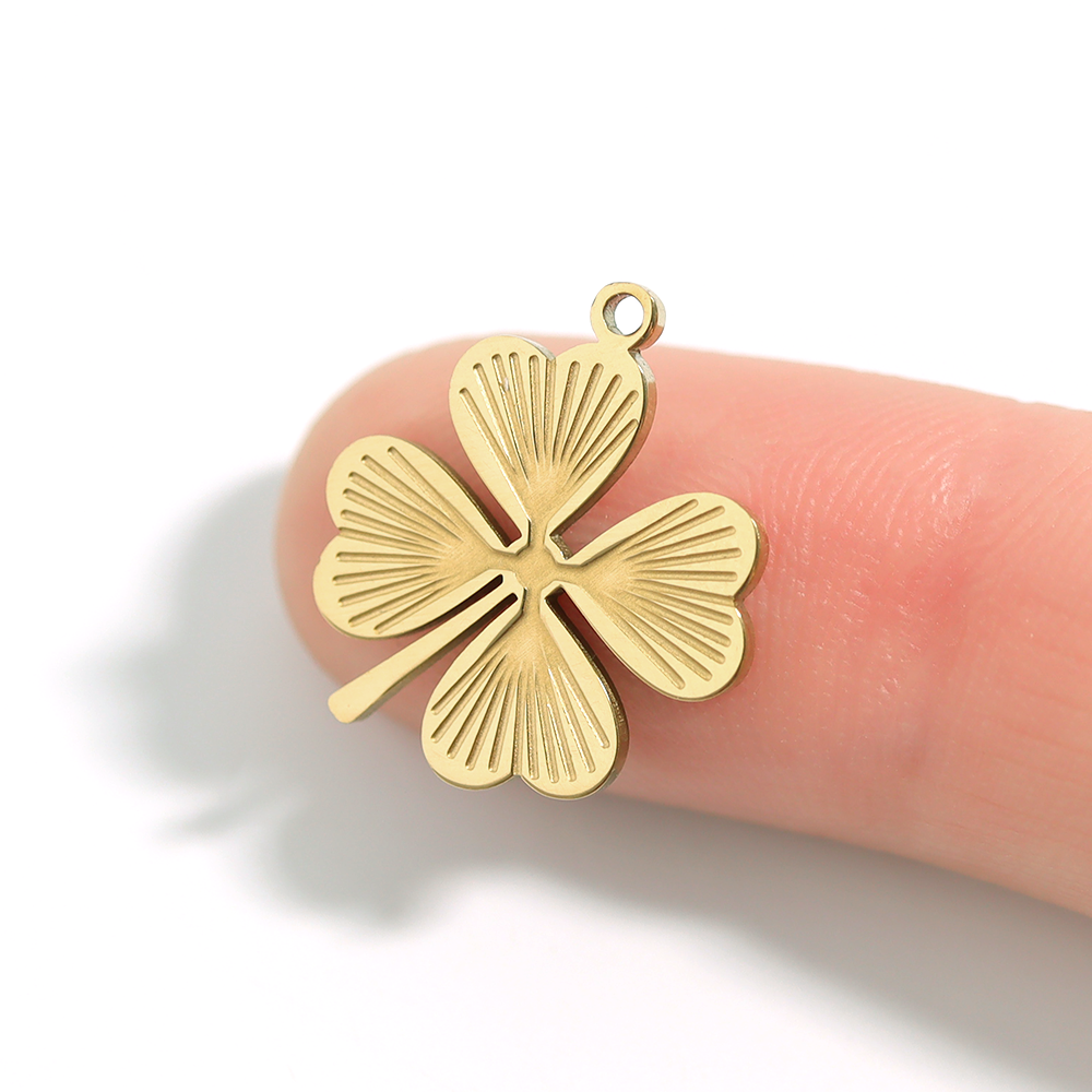 Four Leaf Clover Charm – 18K Gold PVD Stainless Steel Sunburst Design Jewelry Accent
