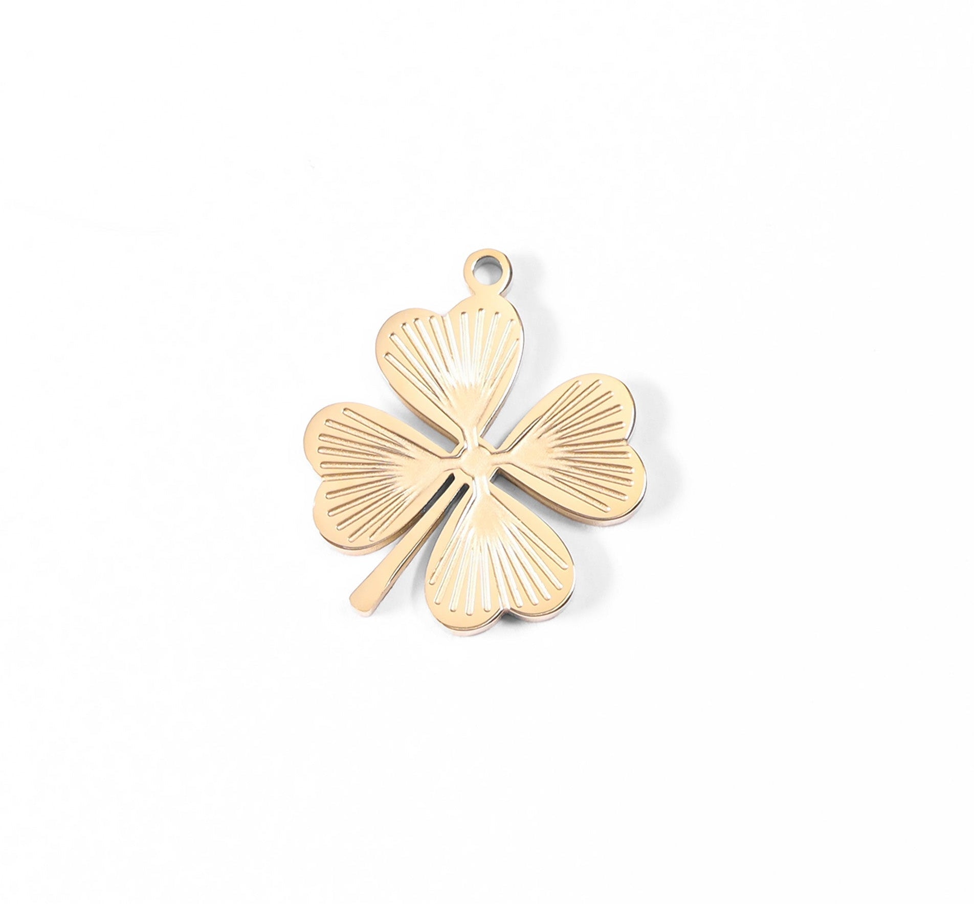 Four Leaf Clover Charm – 18K Gold PVD Stainless Steel Sunburst Design Jewelry Accent