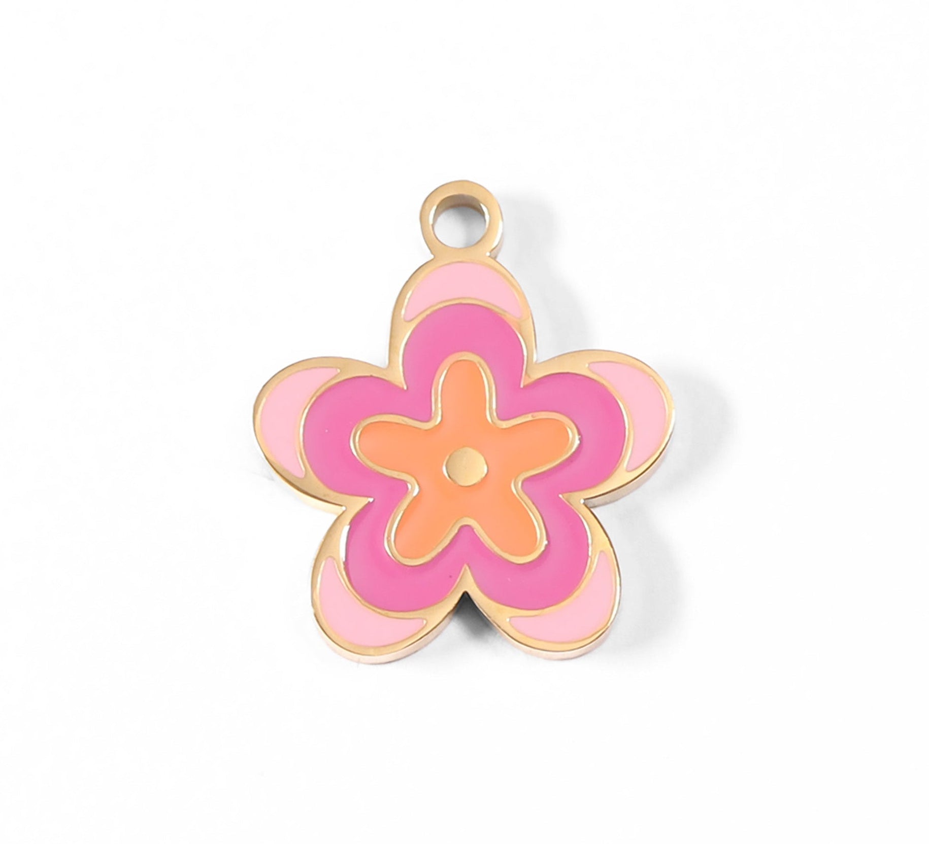 18K Gold Flower Charm – Pink Epoxy Pendant for Bracelets & Necklaces