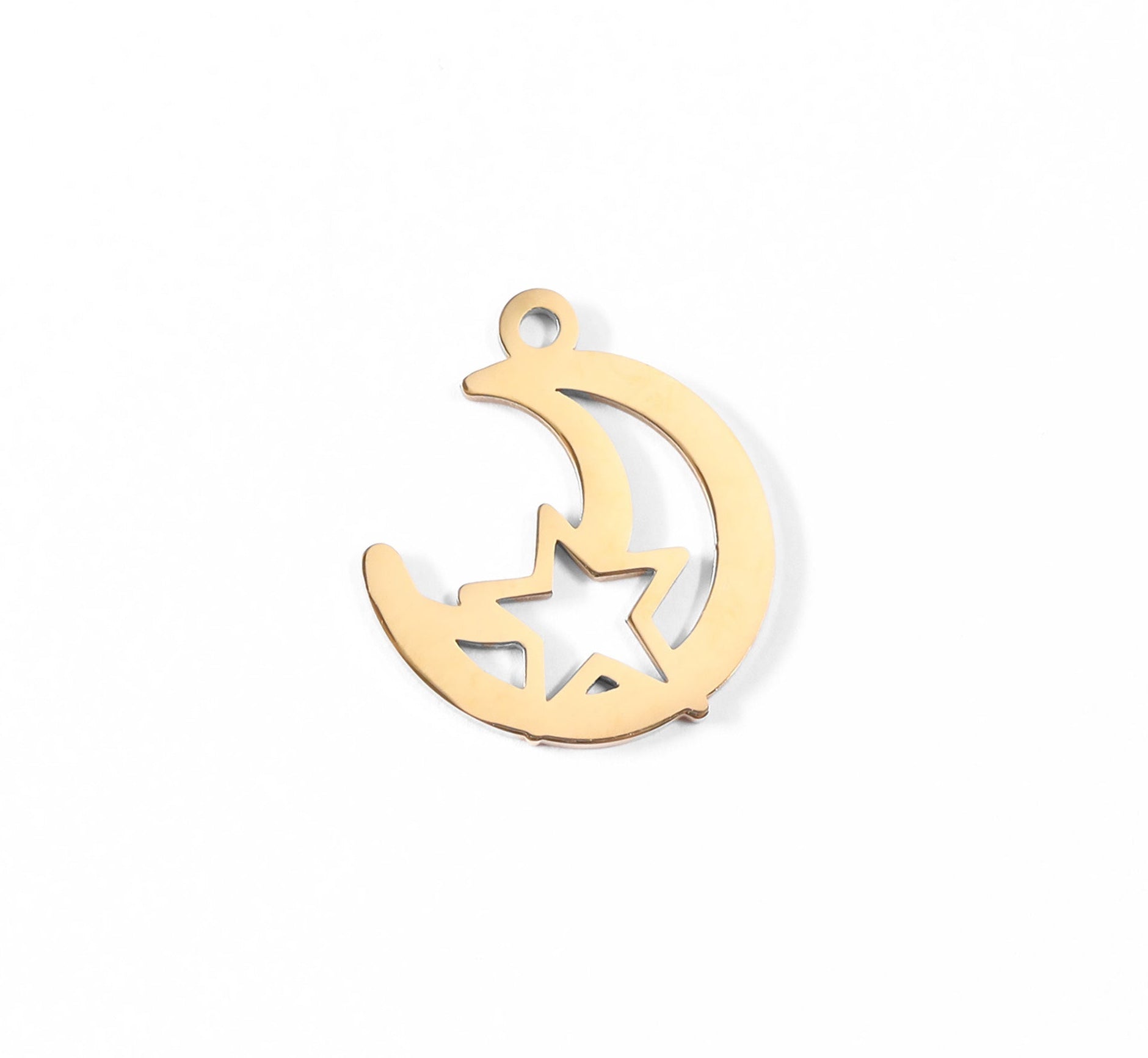 Moon Star Charm – 18K Gold Plated Stainless Steel Celestial Pendant Accent