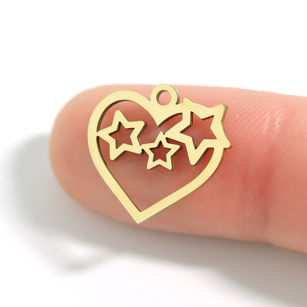Gold Heart Charm – 18K Gold Pendant With Cutout Stars | Waterproof Stainless Steel