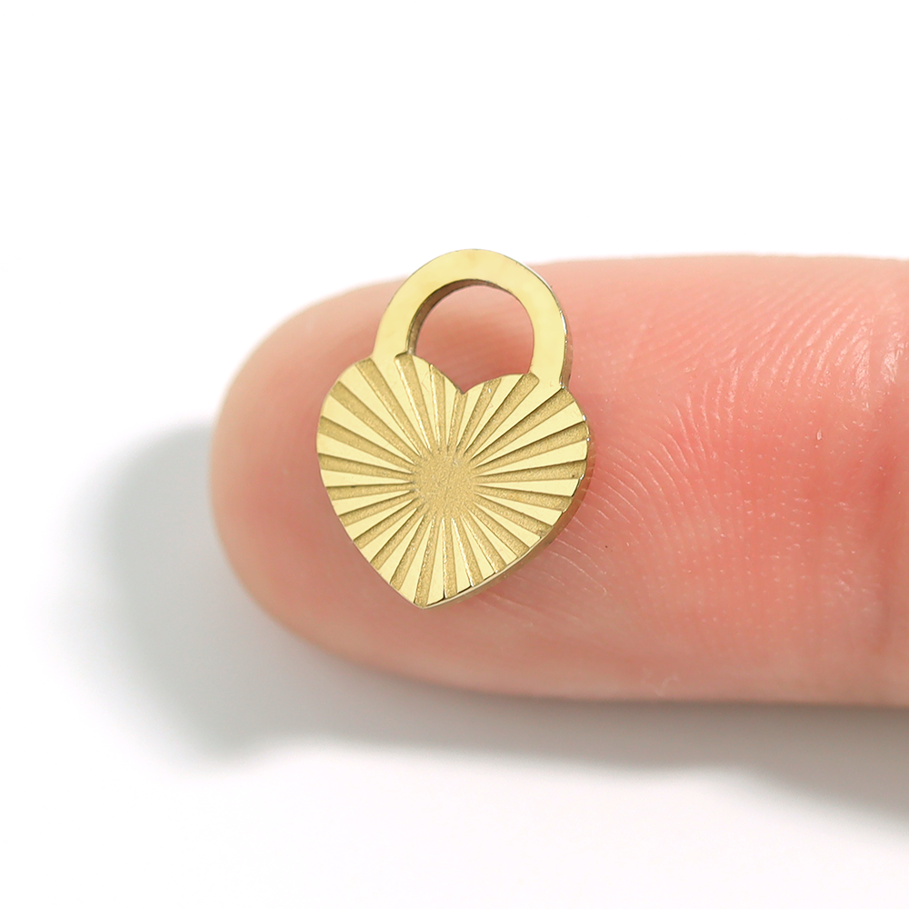 Gold Heart Lock Charm – 18K Gold PVD Stainless Steel Sunburst Pendant