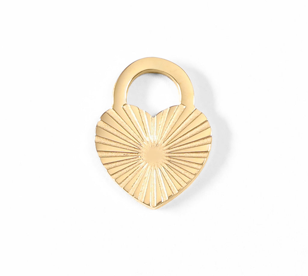 Gold Heart Lock Charm – 18K Gold PVD Stainless Steel Sunburst Pendant