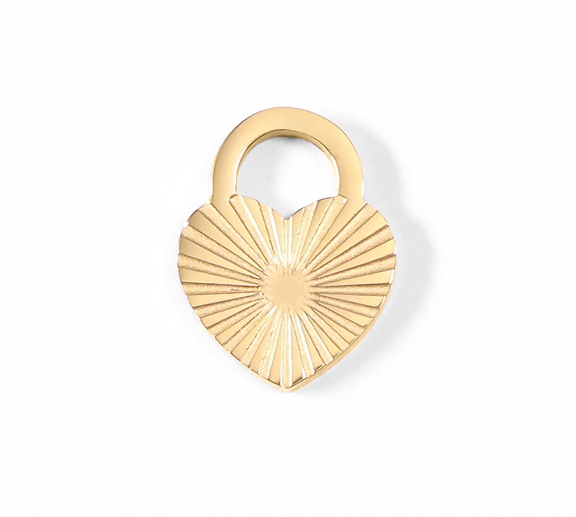 Gold Heart Lock Charm – 18K Gold PVD Stainless Steel Sunburst Pendant
