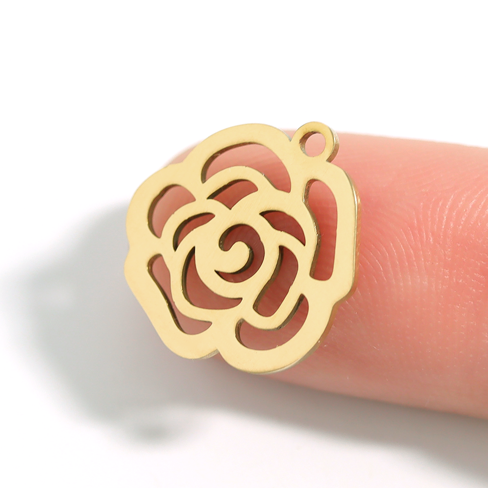 18K Gold Rose Charm – Waterproof Gold Plated Stainless Steel Pendant Accessory