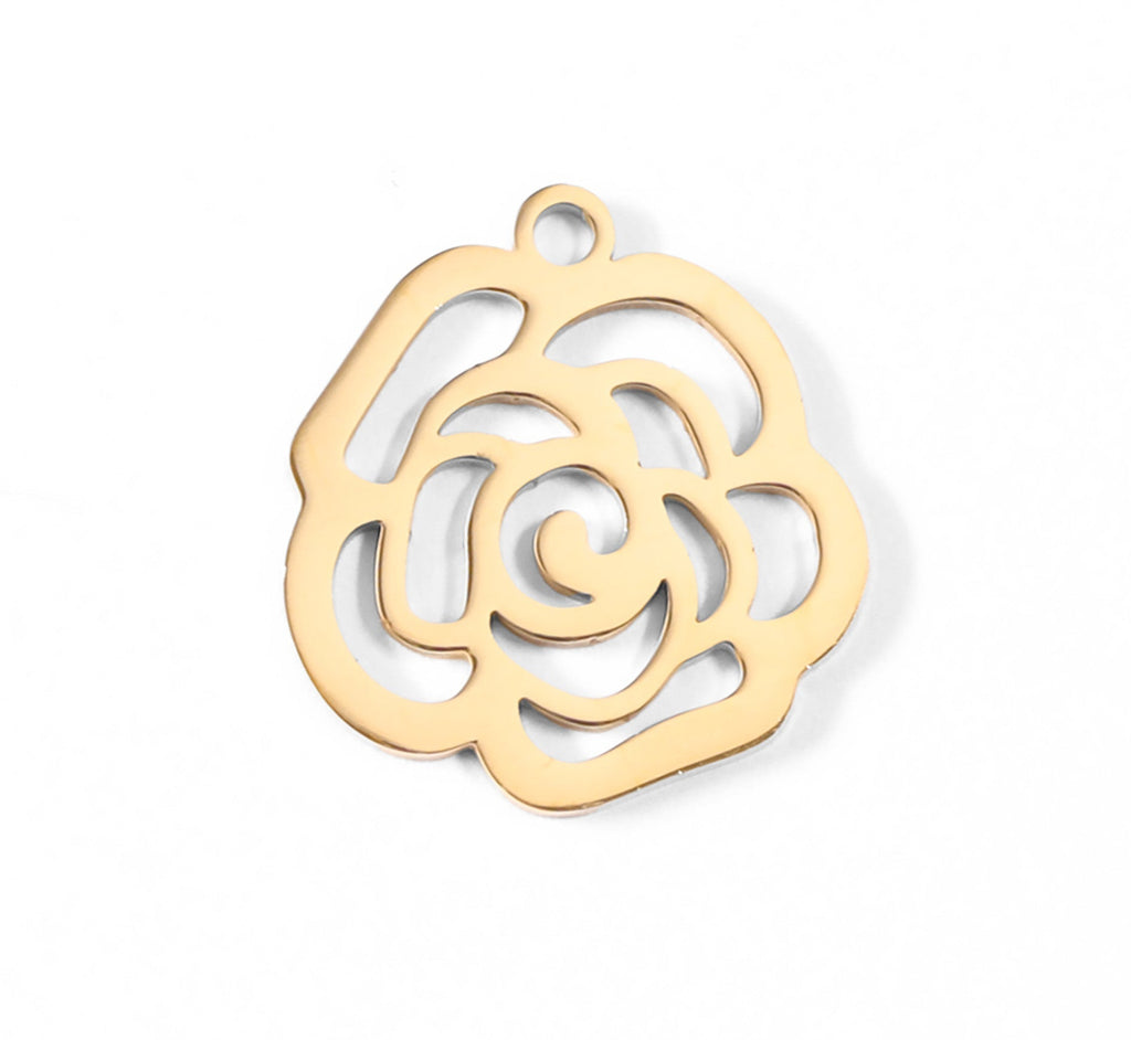 18K Gold Rose Charm – Waterproof Gold Plated Stainless Steel Pendant Accessory