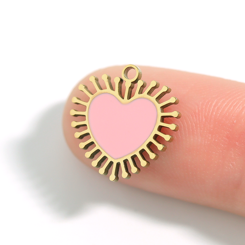 Pink Heart Charm - 18K Gold PVD Stainless Steel Sun Ray Pendant Accessory