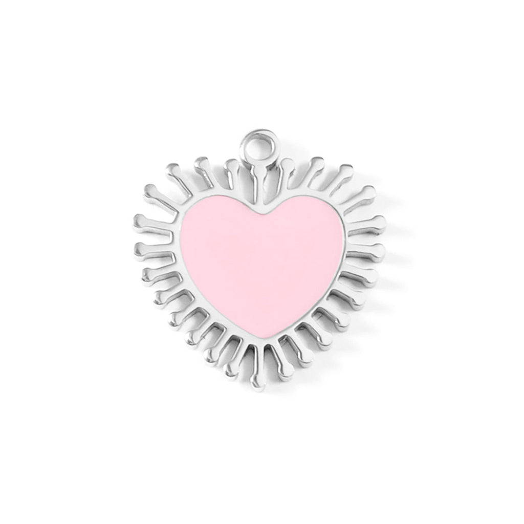 Pink Heart Charm - 18K Gold PVD Stainless Steel Sun Ray Pendant Accessory