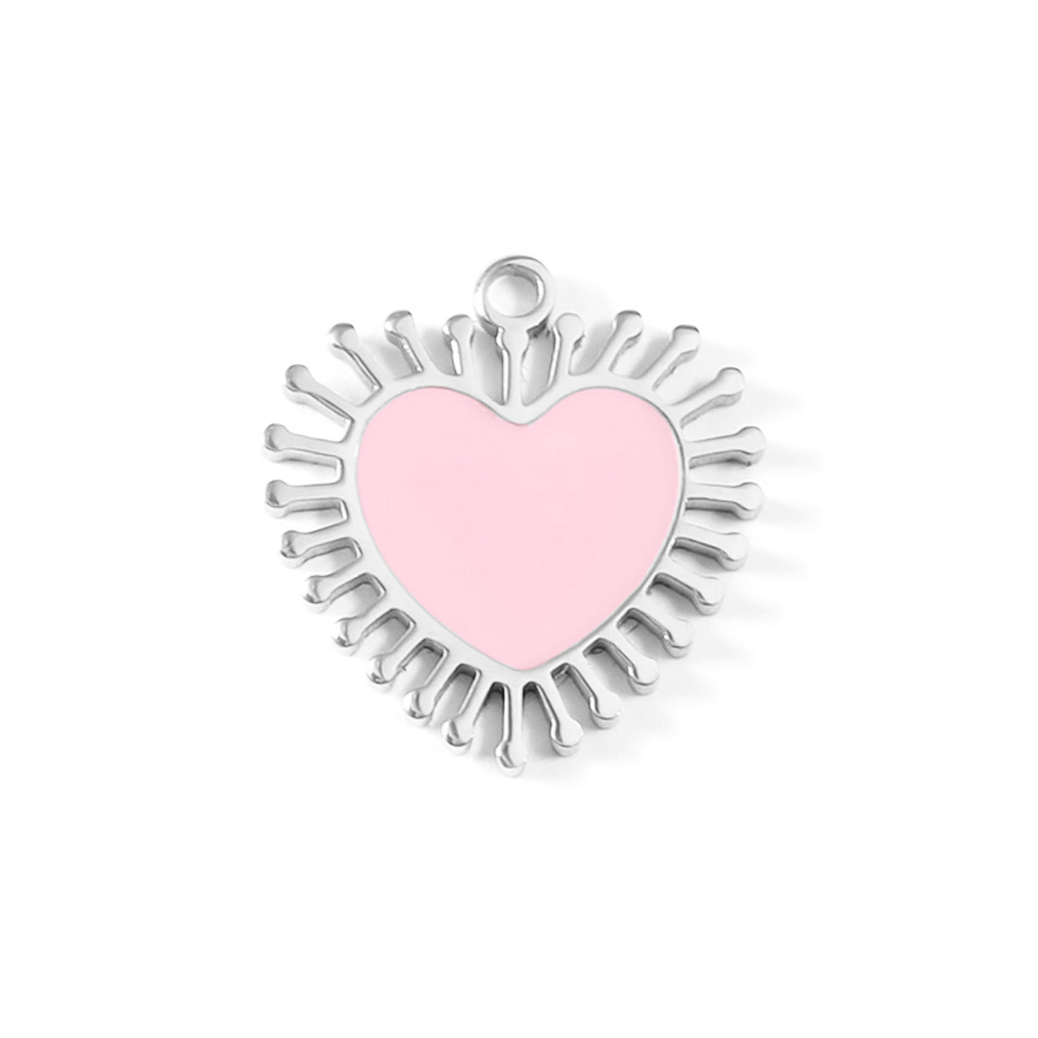 Pink Heart Charm - 18K Gold PVD Stainless Steel Sun Ray Pendant Accessory