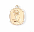 18K Gold Rose Charm – Waterproof Stainless Steel Rectangle Pendant, Hypoallergenic Jewelry