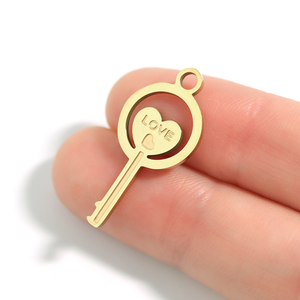 18K Gold Key Charm – Stainless Steel Circle Pendant | Hypoallergenic, Waterproof Jewelry