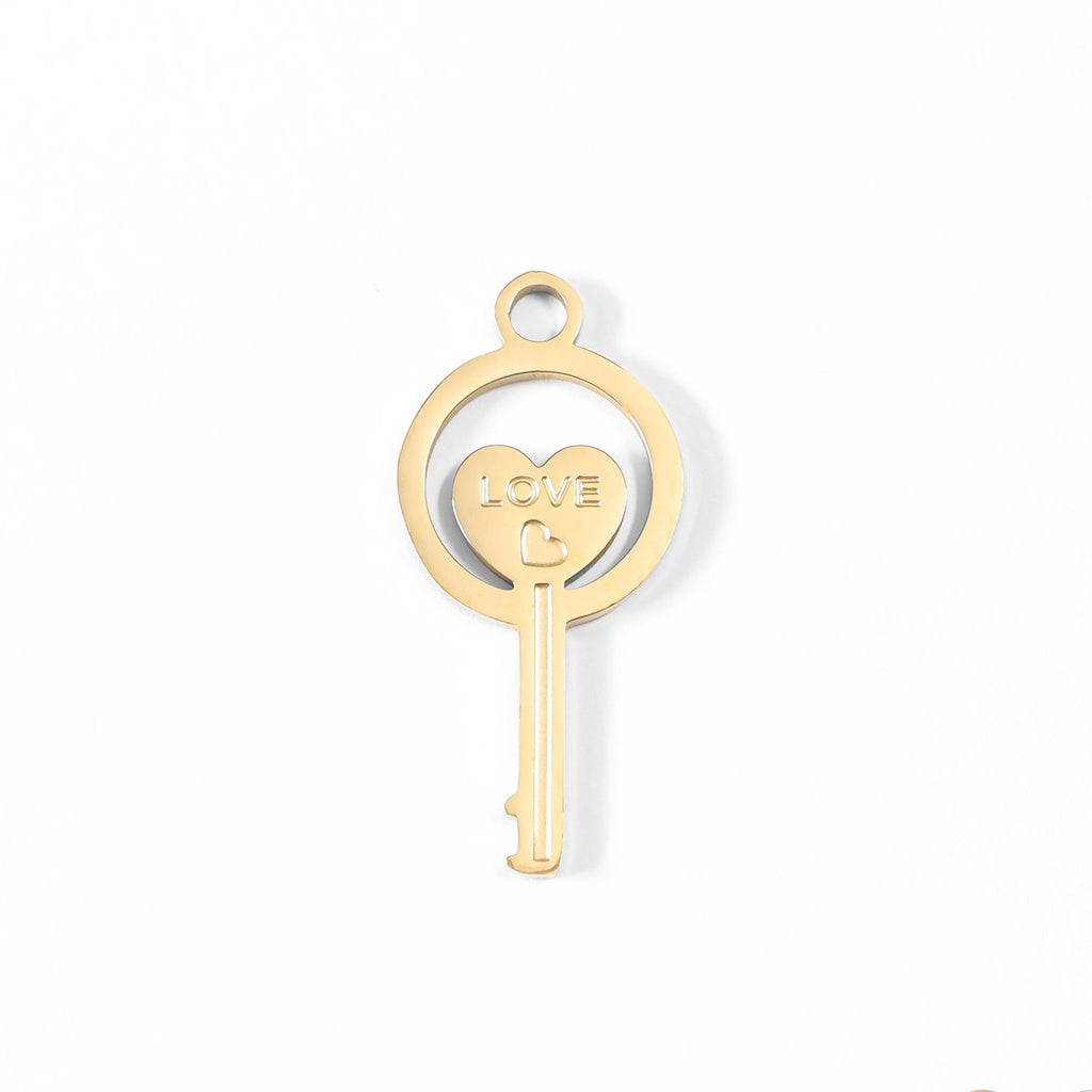 18K Gold Key Charm – Stainless Steel Circle Pendant | Hypoallergenic, Waterproof Jewelry