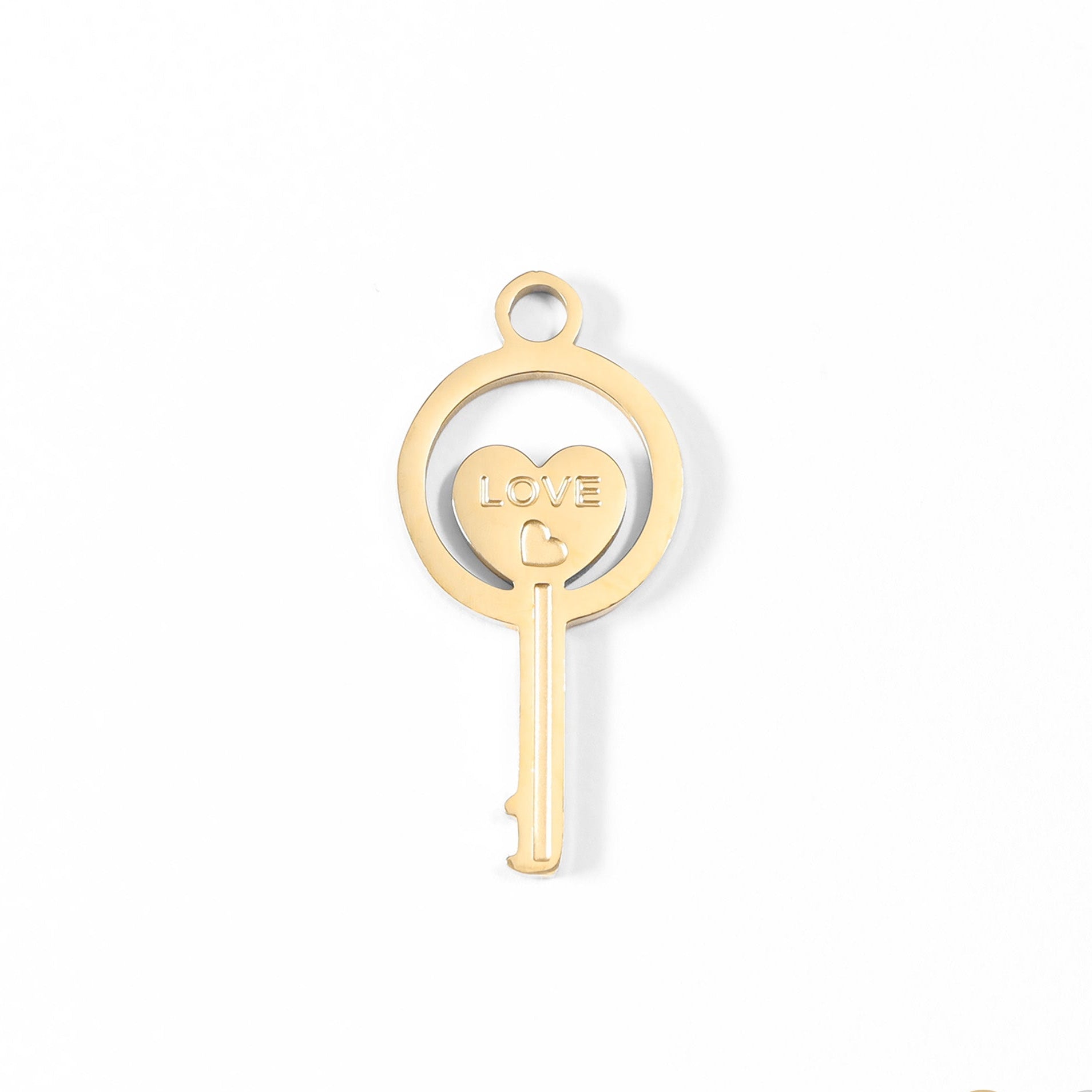 18K Gold Key Charm – Stainless Steel Circle Pendant | Hypoallergenic, Waterproof Jewelry
