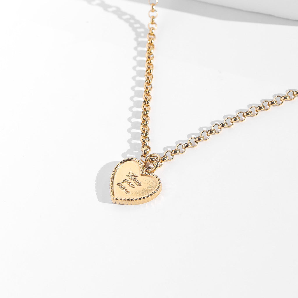 18K Gold Heart Charm – Engraved Love You More Pendant | Durable Stainless Steel Jewelry