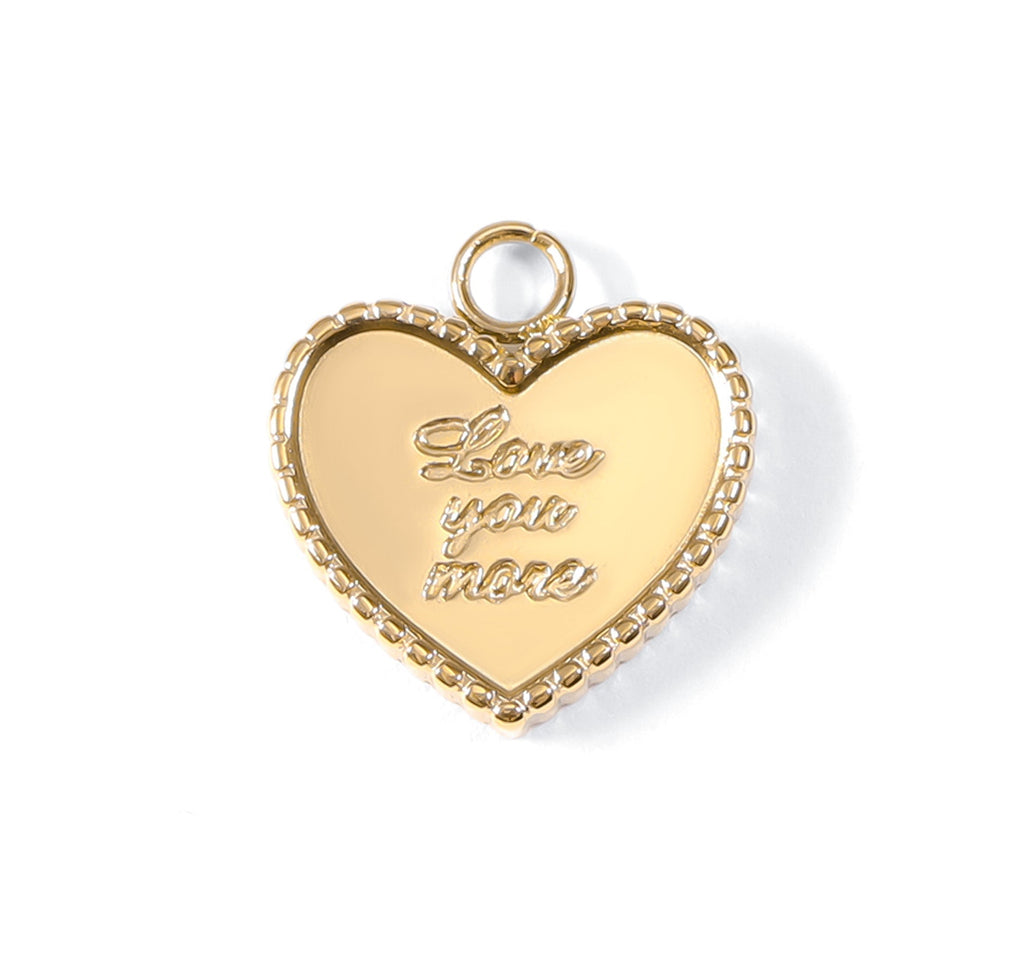 18K Gold Heart Charm – Engraved Love You More Pendant | Durable Stainless Steel Jewelry