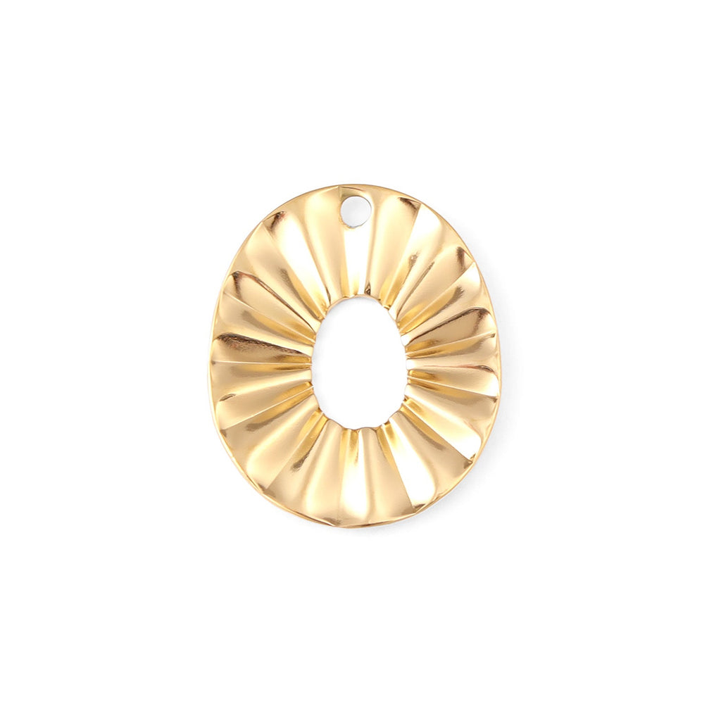 18K Gold Oval Charm – Crimped Stainless Steel Pendant | Hypoallergenic Jewelry