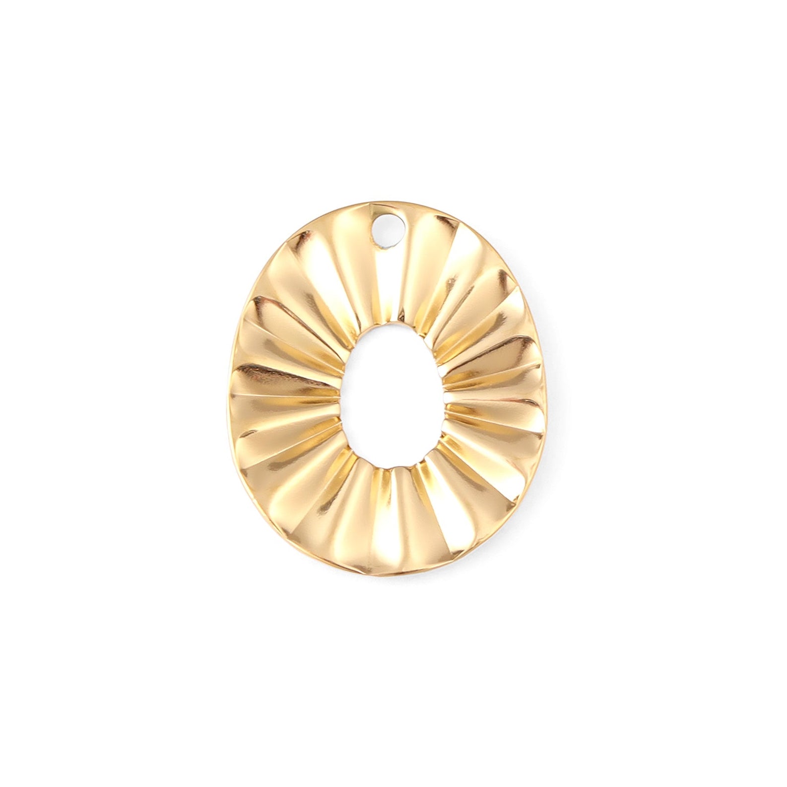 18K Gold Oval Charm – Crimped Stainless Steel Pendant | Hypoallergenic Jewelry