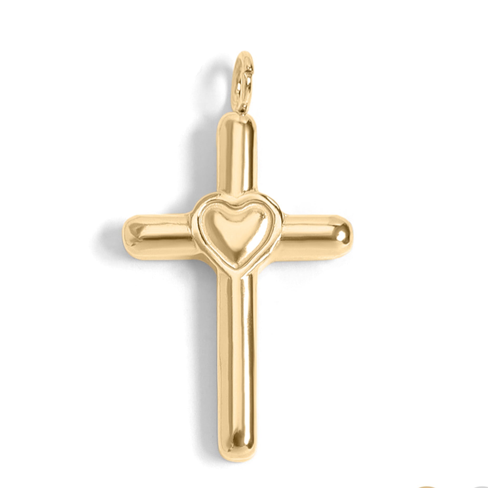 18K Gold Cross Charm – Hypoallergenic Stainless Steel Pendant With Heart Design